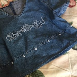 VINTAGE REWORKED OVERSIZED DENIM FISH CROPPED TOP